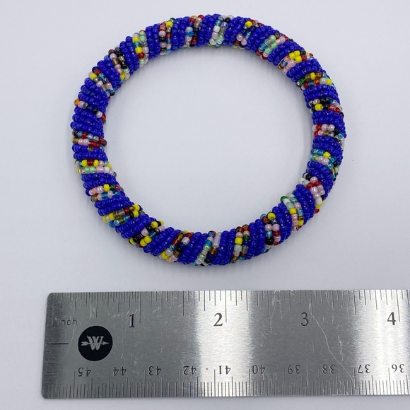 Southwestern Style Glass Beaded Bangle Bracelet - Picture 4 of 5